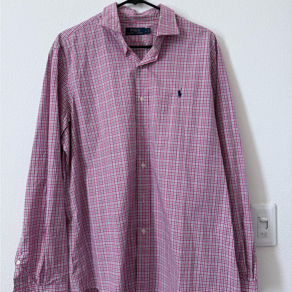 Ralph Lauren Men's Pink and Blue Checkered Shirt